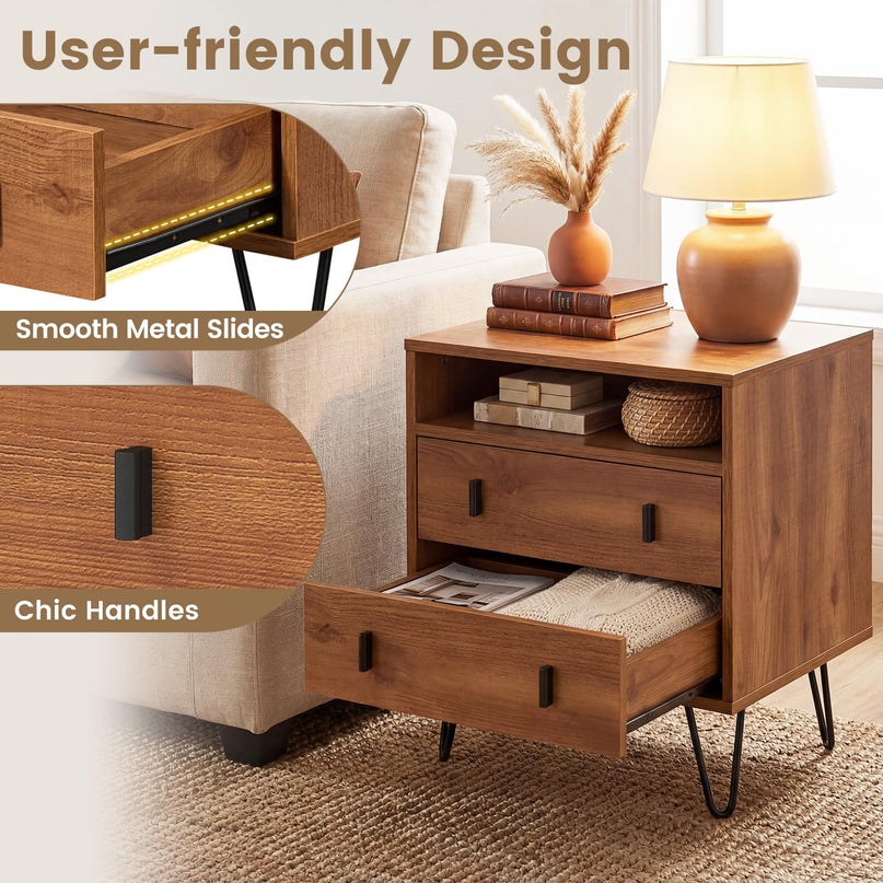 Table de chevet Giantex avec 2 tiroirs pour chambre à coucher et bureau