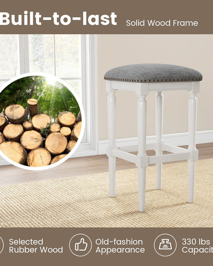 Giantex Bar Stools Set of 2, 3-Height Adjustable 19"/27"/31" Wood Barstools with Padded Seat