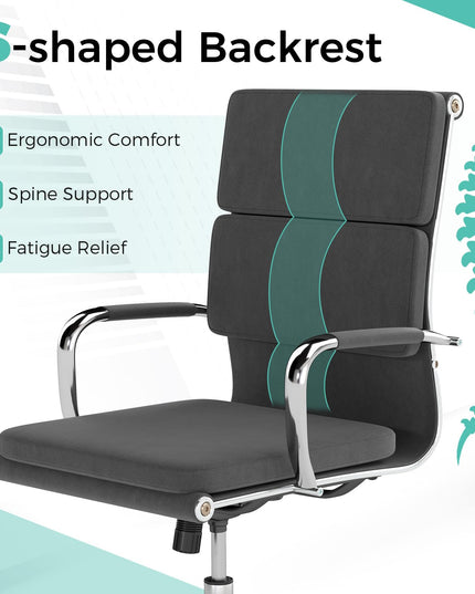 Giantex Ergonomic Office Chairs Mid Back Fabric Desk Chairs with Armrest