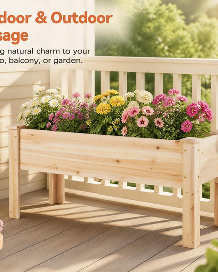 Jardinière en bois sur pieds, 120,65 cm L x 43,18 cm l x 50,8 cm H