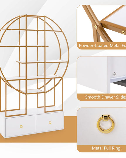 Giantex 6-Tier Round Bookshelf with 2 Drawers