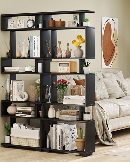 Giantex 6-Tier Geometric Bookcase Set of 1/2 64" Tall S-Shaped Bookshelf