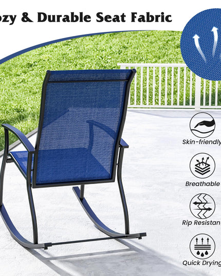 Giantex Outdoor Rocking Chair Set of 2 - Patio Rocking Chairs w/Breathable Backrest, Navy