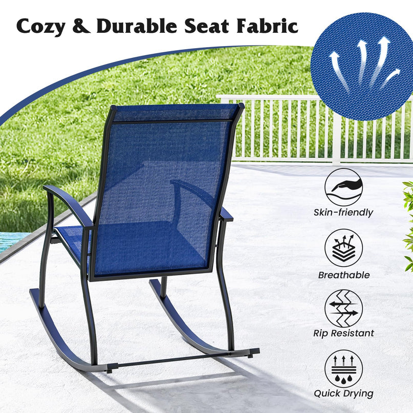 Giantex Outdoor Rocking Chair Set of 2 - Patio Rocking Chairs w/Breathable Backrest, Navy