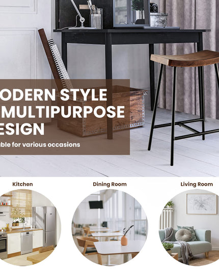 Industrial Saddle Stool with Footrest, Metal Legs, Adjustable Foot Pads, Backless Counter Height Chair for Living Room Kitchen Bar