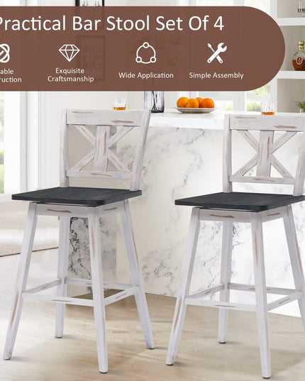 360 Degree Rubber Wood Bar Chairs, Vintage Bar Stools for Home, Restaurant & Pub