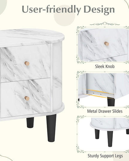 Giantex 2-Drawer Modern Faux Marble Bedside Table with Storage for Small Space