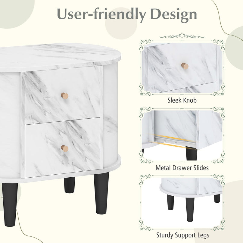 Giantex 2-Drawer Modern Faux Marble Bedside Table with Storage for Small Space