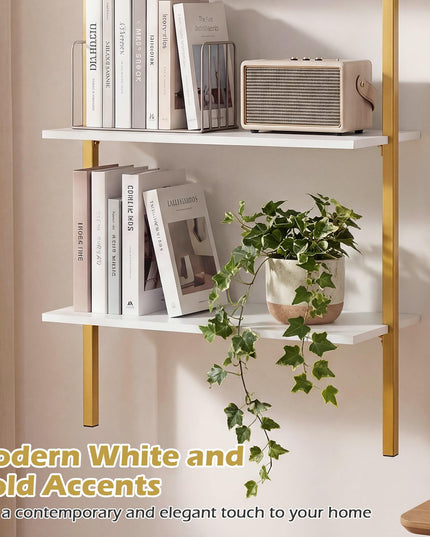 Giantex Ladder Shelf 3-Tier Wood Wall Mounted Bookshelf(1/2)