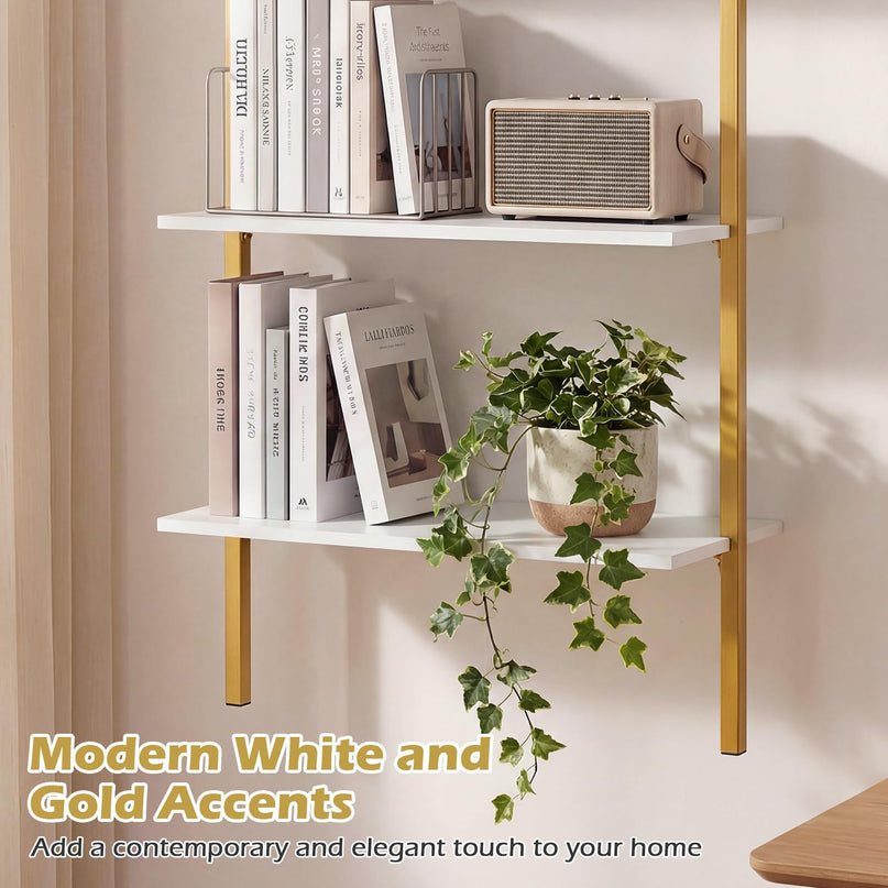 Giantex Ladder Shelf 3-Tier Wood Wall Mounted Bookshelf(1/2)