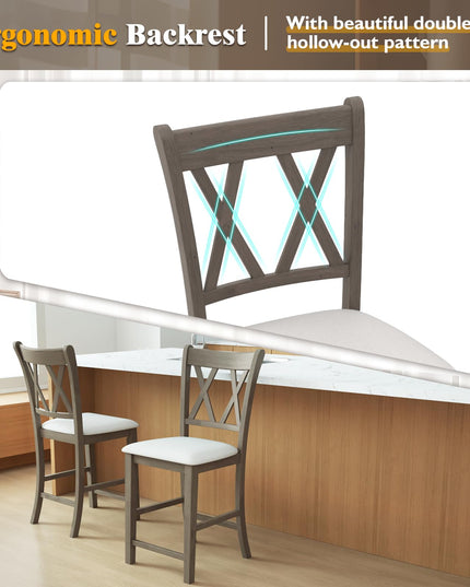 Giantex Wood Bar Stools Set of 2/4, 24" Counter Height Bar Stools w/Cross Back & Linen Fabric Upholstered Seat