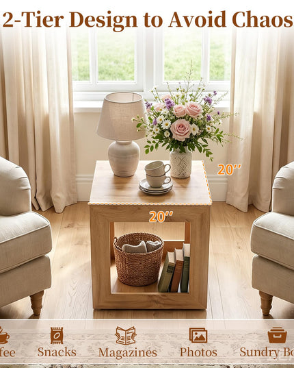 GIANTEX 20" Farmhouse End Table with 2-Tier Storage Shelf (1/2)