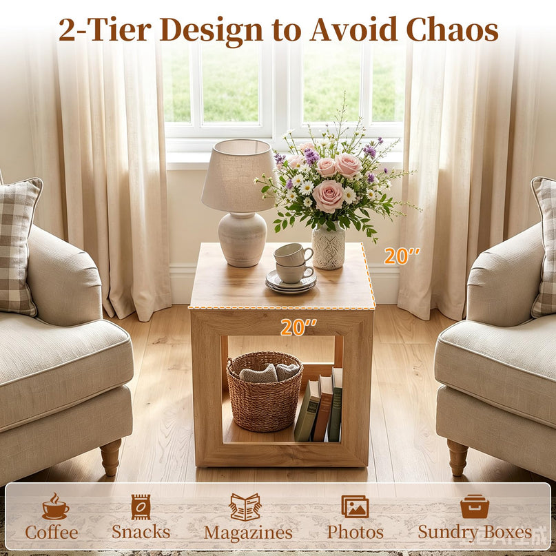 GIANTEX 20" Farmhouse End Table with 2-Tier Storage Shelf (1/2)