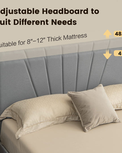 Giantex Upholstered Queen Bed Frame with Drawer, Modern Platform Bed with Storage & Adjustable Headboard