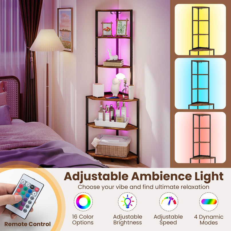 Giantex 6-Tier Kitchen Corner Shelf with 16 Color LED Lights
