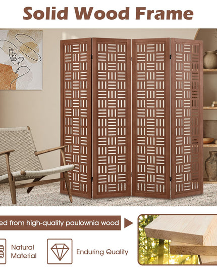 Giantex Room Divider - Folding Room Dividers with Carved Cutout Pattern & Solid Wood Frame