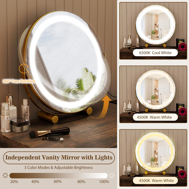 Coiffeuse avec miroir lumineux LED et station de recharge