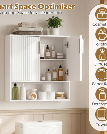 Giantex Fluted Bathroom Wall Cabinet | Over-the-Toilet Medicine Cabinet w/ 2 Doors