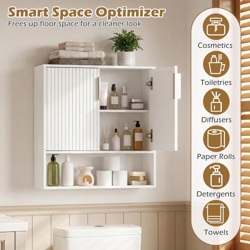 Giantex Fluted Bathroom Wall Cabinet | Over-the-Toilet Medicine Cabinet w/ 2 Doors