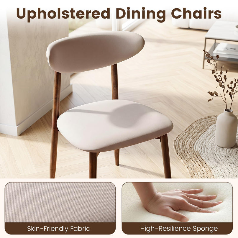 Giantex Wooden Dining Chairs Set of 2/4 with Curved Back & Fabric Padded Seat
