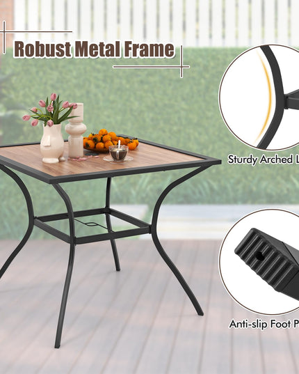 Giantex Patio Table with Umbrella Hole, Outdoor Dining Table for 4 People with All Weather Resistant Tabletop