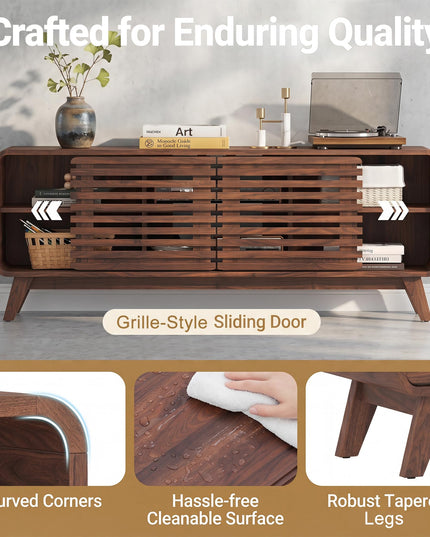 GIANTEX Mid Century Modern TV Stand for 65 inch TV with Grille Doors