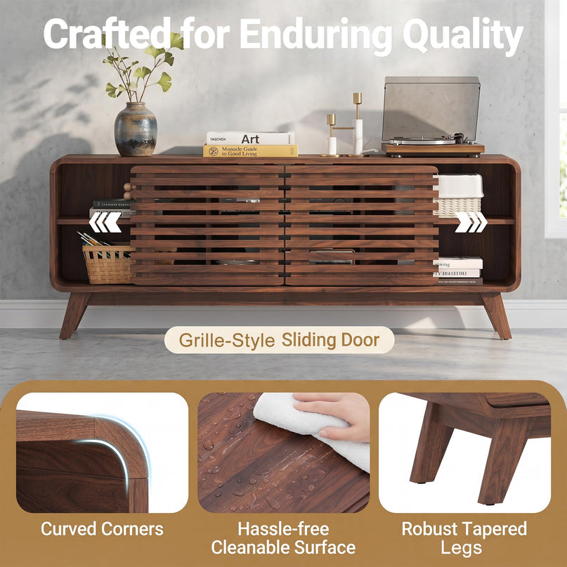 GIANTEX Mid Century Modern TV Stand for 65 inch TV with Grille Doors