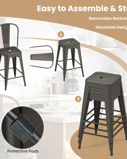 Giantex 24" Metal Bar Stools Set of 4 Counter Height Bar Chairs