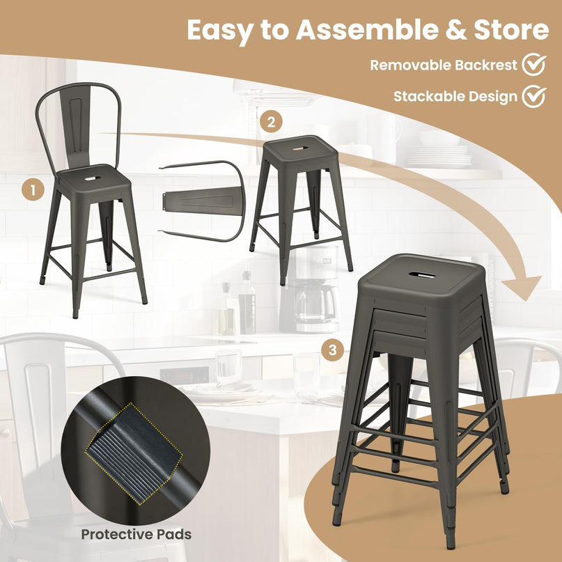Giantex 24" Metal Bar Stools Set of 4 Counter Height Bar Chairs