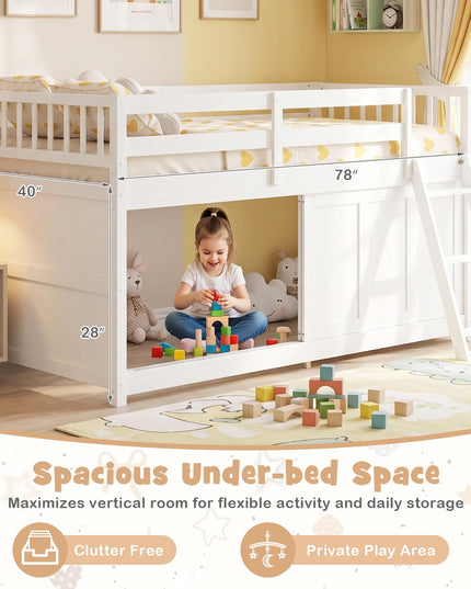 GIANTEX Wooden Low Loft Bed Twin Size with Spacious Under-Bed Play Space