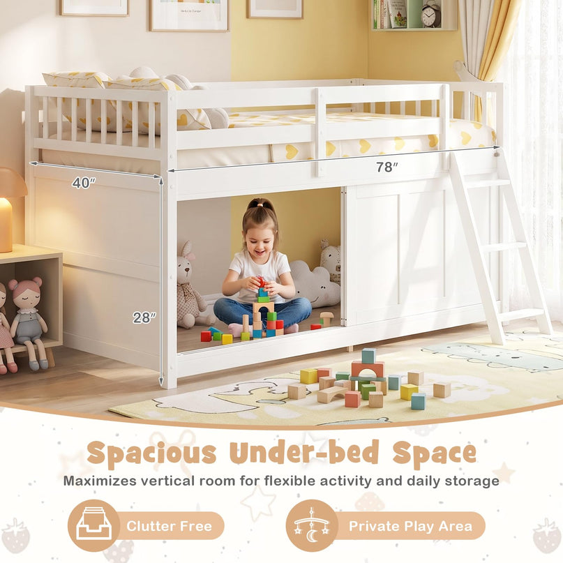 GIANTEX Wooden Low Loft Bed Twin Size with Spacious Under-Bed Play Space