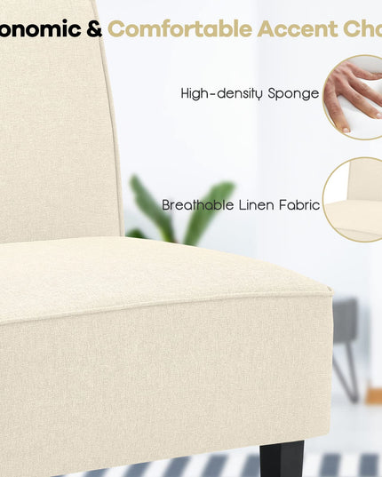 Giantex Upholstered Accent Chair Set of 2, Fabric Single Sofa Armless Accent Chair, Beige