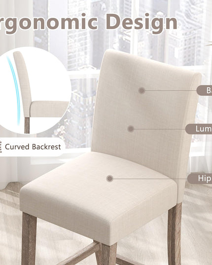 Giantex Bar Stools Counter Height, 24.5" Modern Fabric Bar Chairs with Back, Footrest & Solid Wood Legs