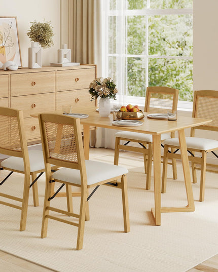 Giantex Rubber Wood Kitchen Chair w/Linen Padded Seat & Rattan Backrest No Assembly