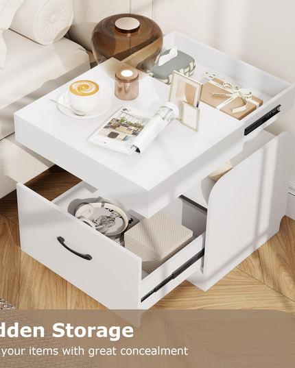 Giantex Nightstand with Charging Station Modern Bedside Table