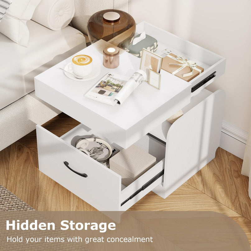 Giantex Nightstand with Charging Station Modern Bedside Table