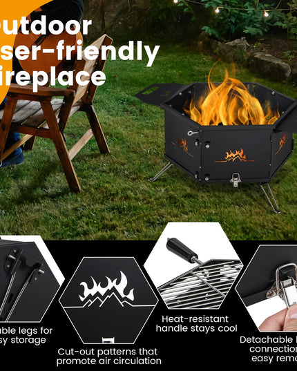 Giantex Fire Pit Grill, Outdoor Fire Pit with Removable 360° Swivel Cooking Grate