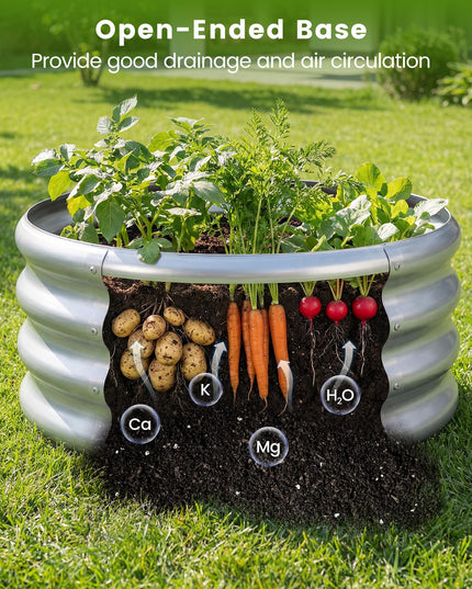 Giantex 2 x 2 x 1 FT Round Outdoor Galvanized Raised Garden Bed with Open-Ended Base (1/2)