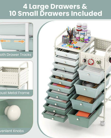 Giantex 14 Drawer Storage Cart Rolling Craft Cart