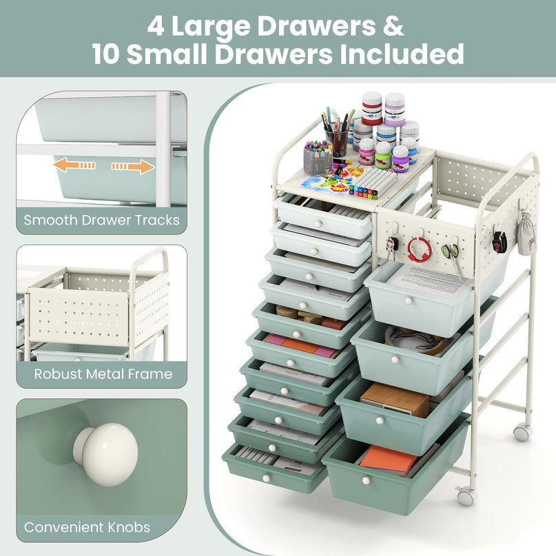 Giantex 14 Drawer Storage Cart Rolling Craft Cart