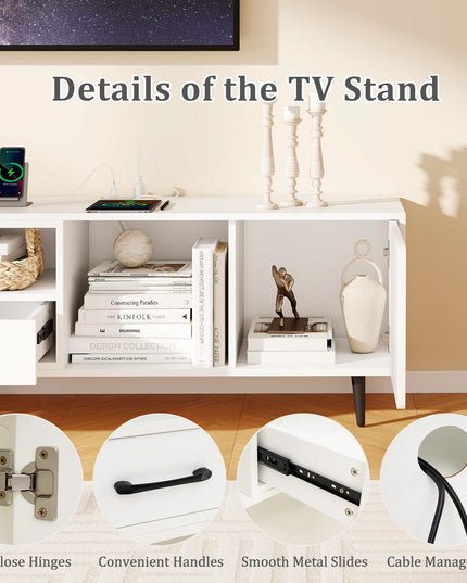 Giantex 79" White TV Stand with Power Outlets