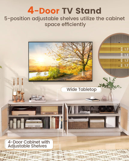 Giantex 4-Door PE Ratta TV Stand for TVs up to 75" with 2 Cabinets