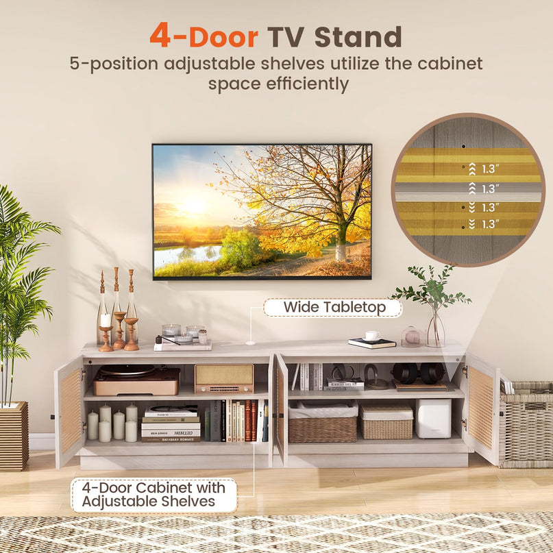 Giantex 4-Door PE Ratta TV Stand for TVs up to 75" with 2 Cabinets