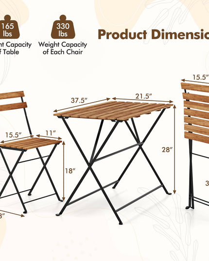 Giantex Acacia Wood Bistro Table with 4 Folding Patio Chairs for Yard Porch Garden Poolside