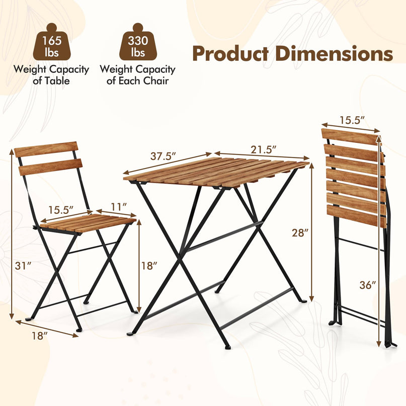 Giantex Acacia Wood Bistro Table with 4 Folding Patio Chairs for Yard Porch Garden Poolside