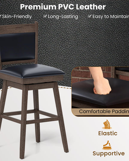 Giantex 29" Bar Stools Set, Upholstered Swivel Bar Chairs with Ergonomic Back