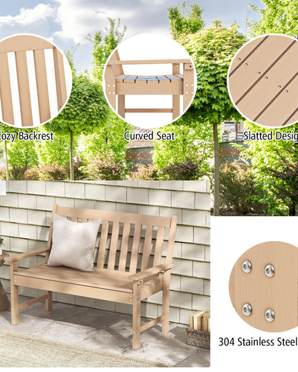 Giantex Outdoor Bench, 52-Inch Outside Bench All-Weather HDPE Park Bench with Backrest and Armrests