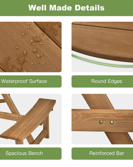 Giantex Wooden Picnic Table for 6 Person, Round Outdoor Table with 3 Benches, Umbrella Hole