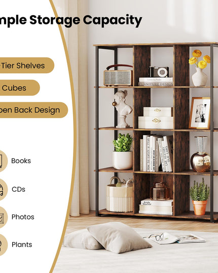 Giantex 12 Cube Bookcase 5 Tier Industrial Bookshelf