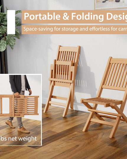 Giantex Patio Folding Chairs, Solid Teak Wood Outdoor Chairs with Slatted Seat & Back